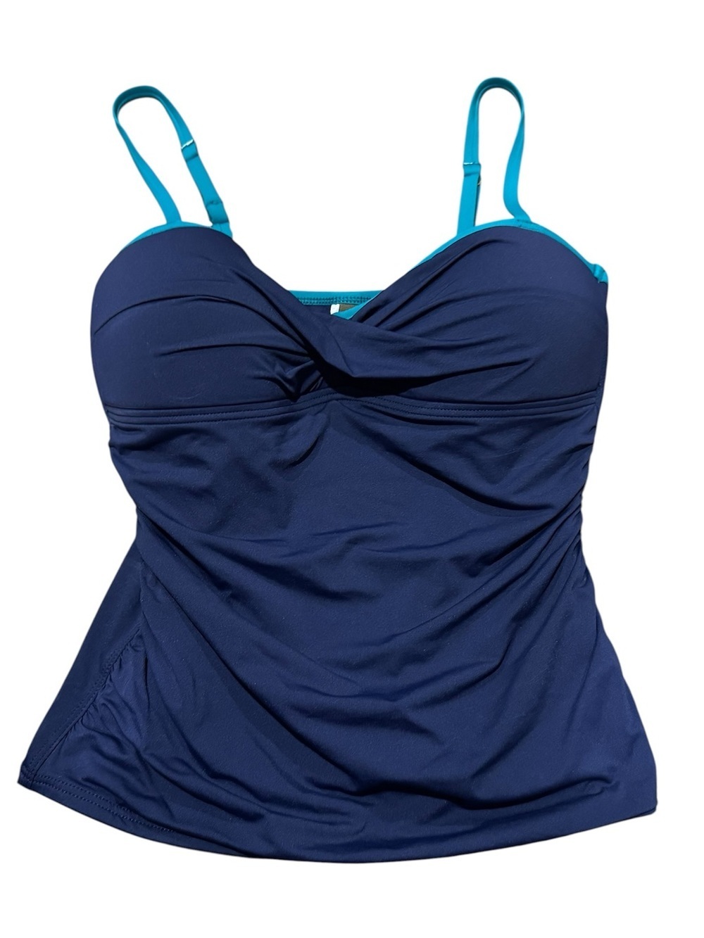 Tommy Bahama Twist-Front Tankini Top Bandeau Swimsuit Navy Blue Bathing Suit XS
